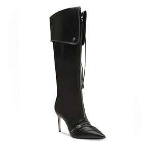 Schutz Arla Up Boots Black Leather Zipper Detail